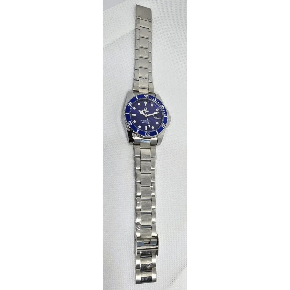 Men's Lenqin Classic Silver Tone Blue Dial Luminous Date Bracelet Watch 13